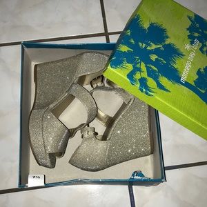 Gold Strappy Glitter Wedges